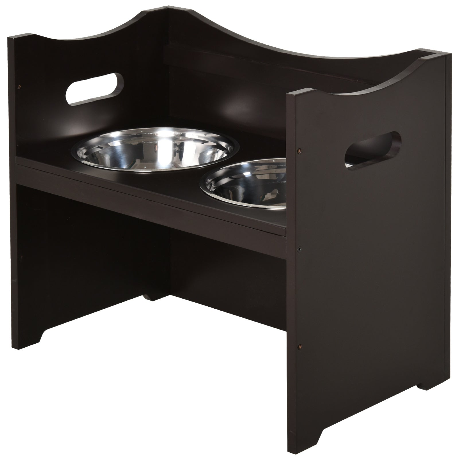 PawHut Raised Dog Bowls Adjustable Pet Feeder 2 Stainless Steel Bowls Brown
