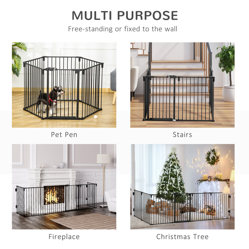 PawHut 6-Panel Dog Safety Gate Playpen Steel Fence Black 62x15.5x78cm