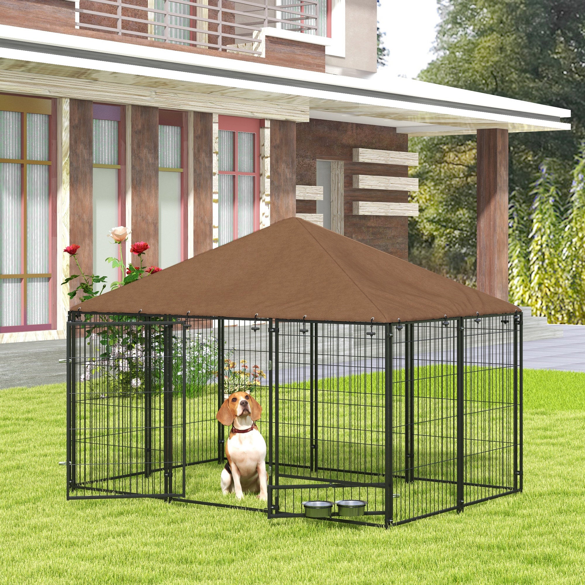 PawHut Outdoor Dog Kennel Play Pen with Canopy 211x141x151cm