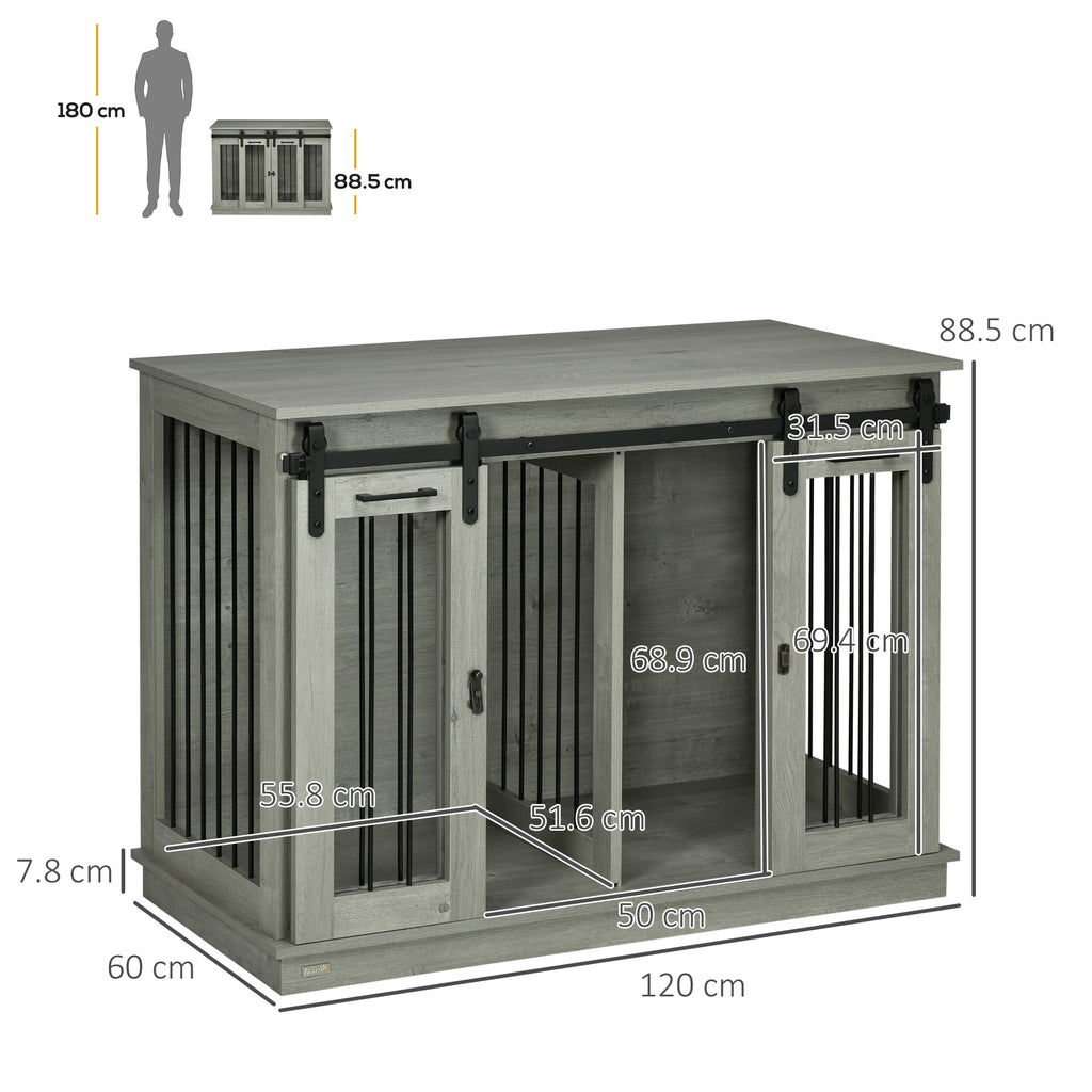 PawHut Dog Crate Furniture with Divider 120x60x88.5cm Grey