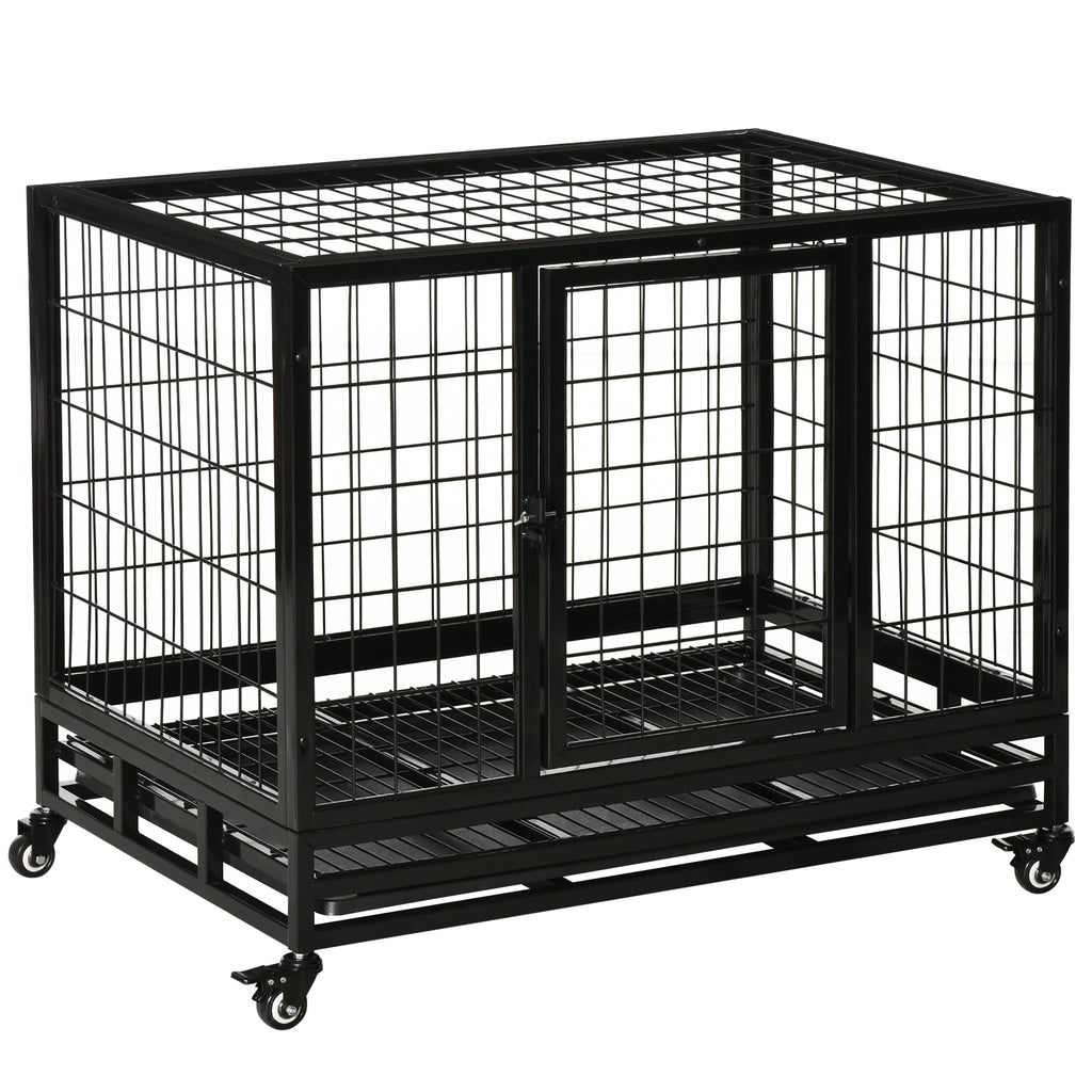 PawHut Heavy Duty Metal Dog Crate With Tray 92x62x75cm Black