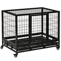 PawHut Heavy Duty Metal Dog Crate With Tray 92x62x75cm Black