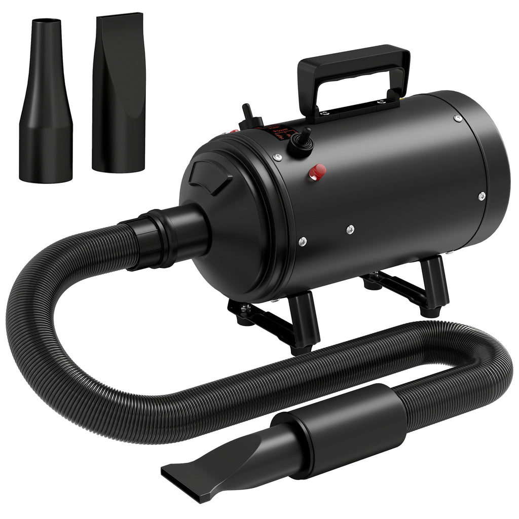 PawHut 2200W Dog Hair Dryer with Adjustable Temperature & Velocity, 3 Nozzles, Black