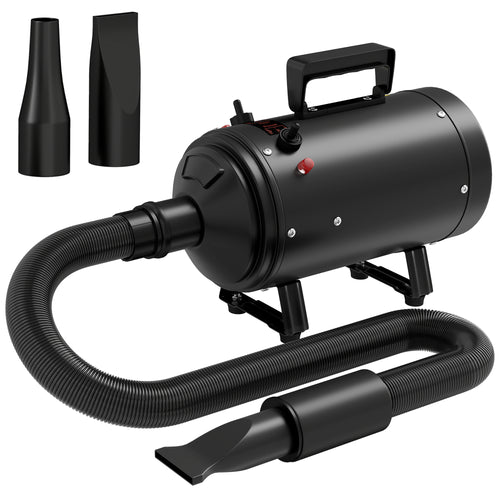 PawHut 2200W Dog Hair Dryer with Adjustable Temperature & Velocity, 3 Nozzles, Black