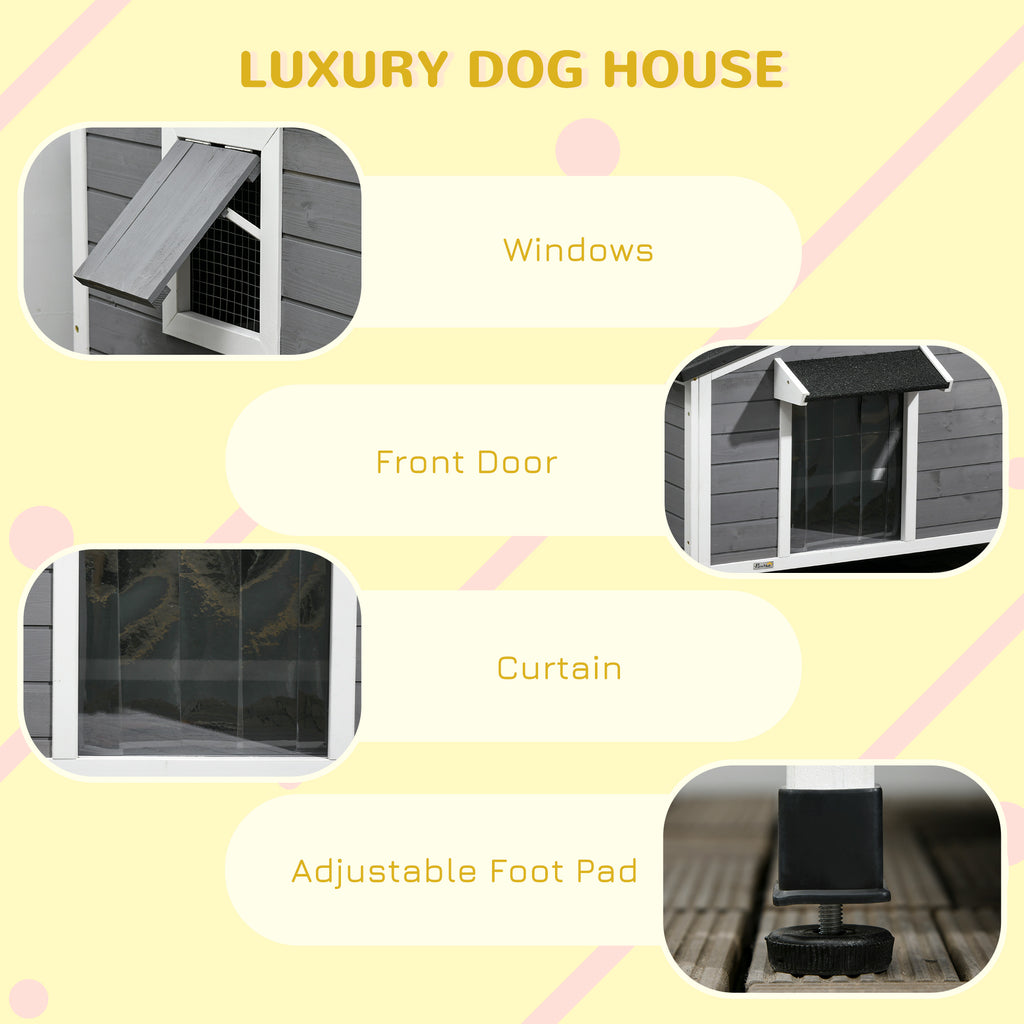PawHut Wooden Dog Kennel For Medium Dogs 72Hx109Lx79Wcm Grey