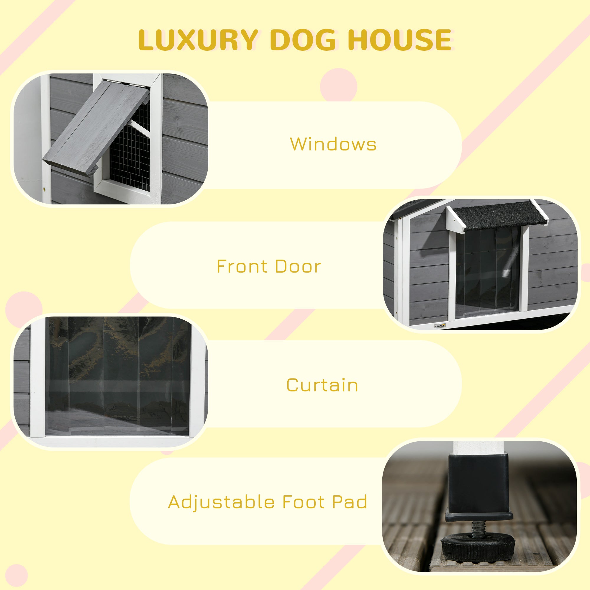 PawHut Wooden Dog Kennel For Medium Dogs 72Hx109Lx79Wcm Grey