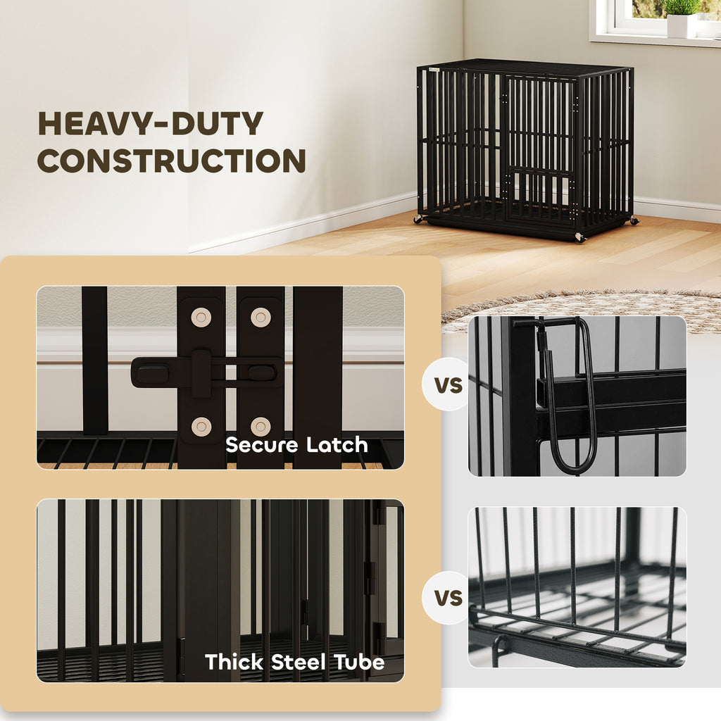 PawHut Heavy Duty Dog Crate with Wheels 95x57x81cm Black