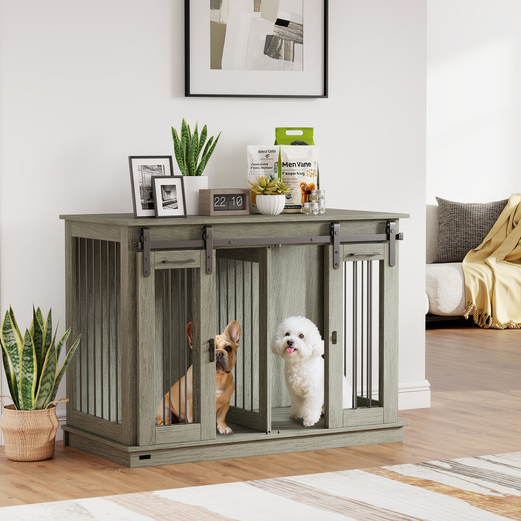 PawHut Dog Crate Furniture with Divider 120x60x88.5cm Grey