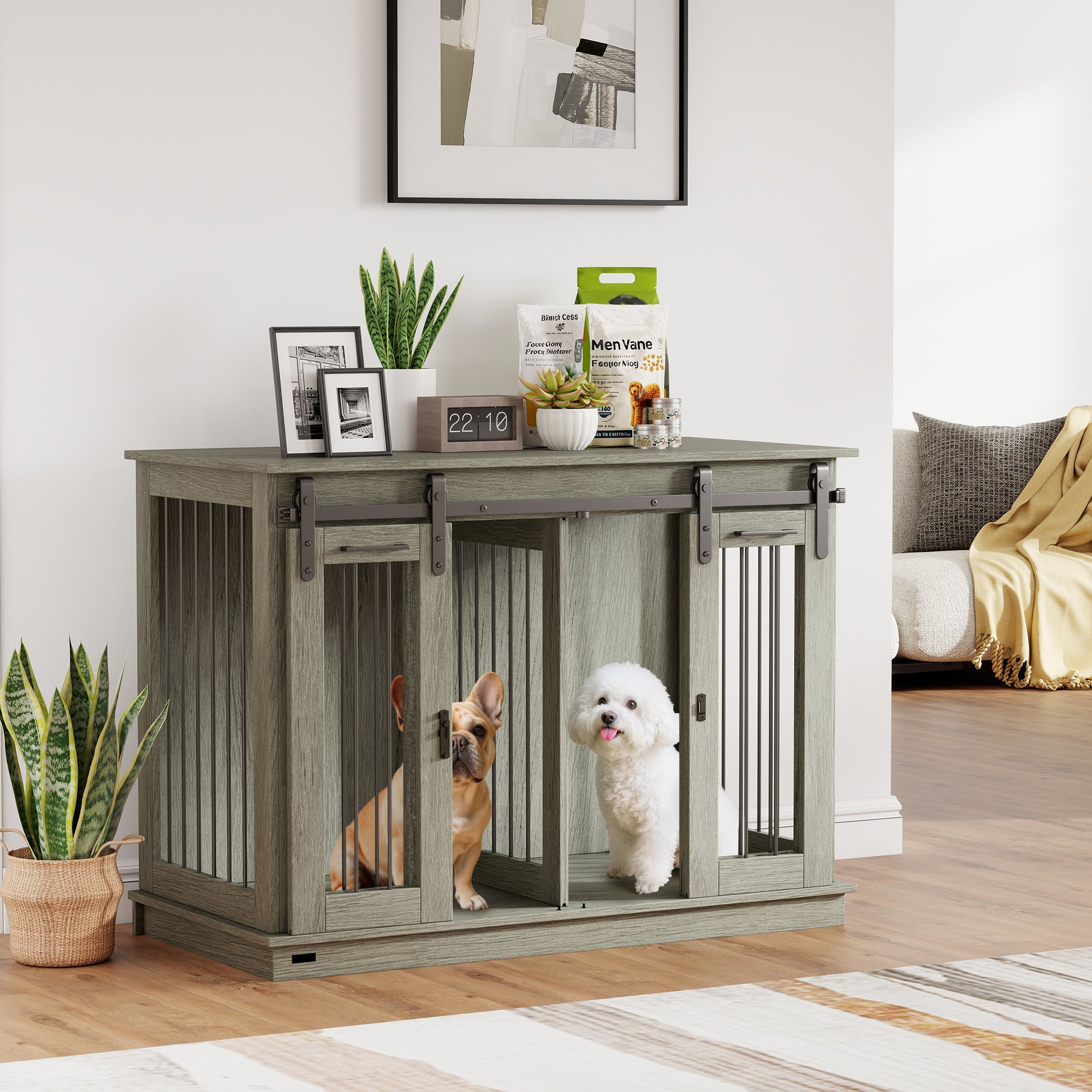 PawHut Dog Crate Furniture with Divider 120x60x88.5cm Grey