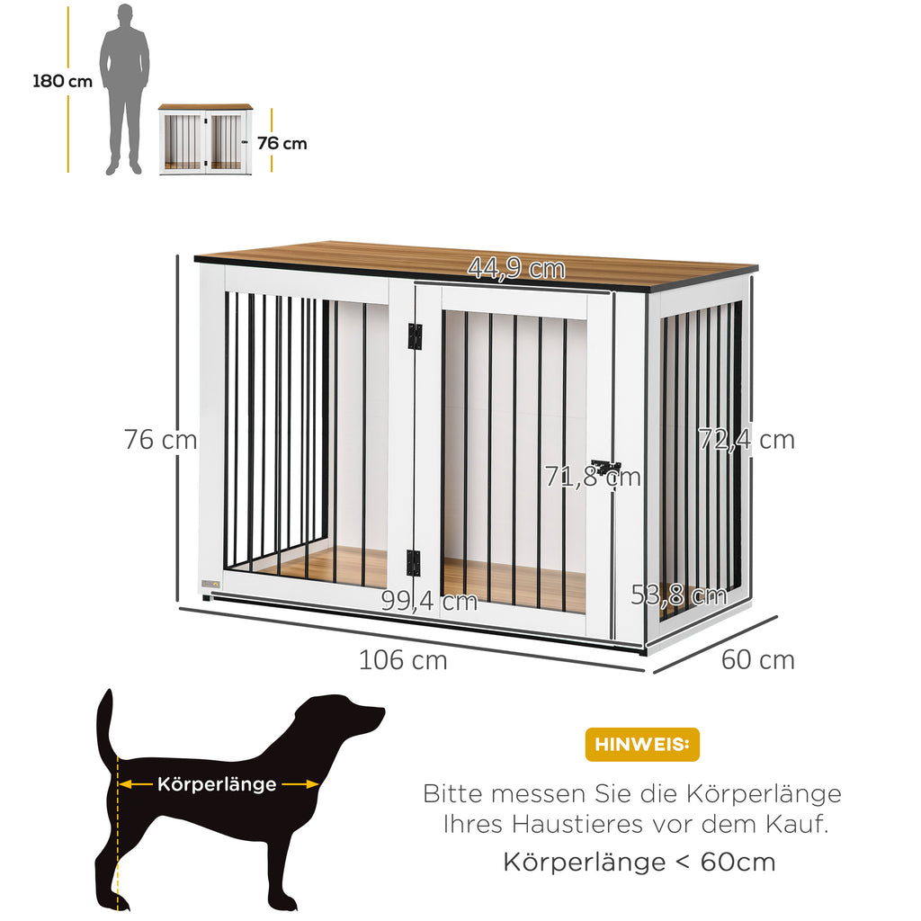 PawHut Dog Crate 1 Door Dark Walnut White 106x60x76cm