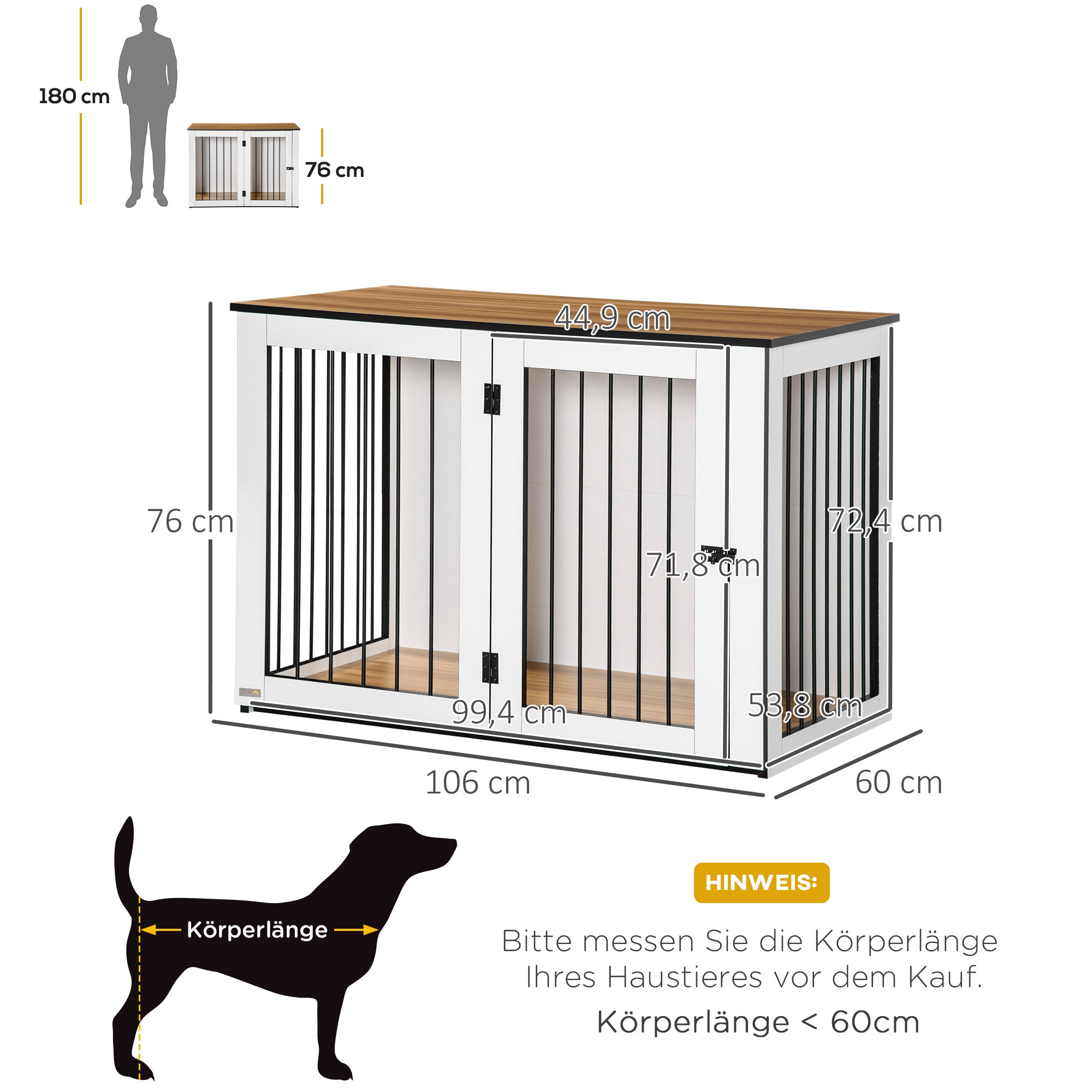 PawHut Dog Crate 1 Door Dark Walnut White 106x60x76cm
