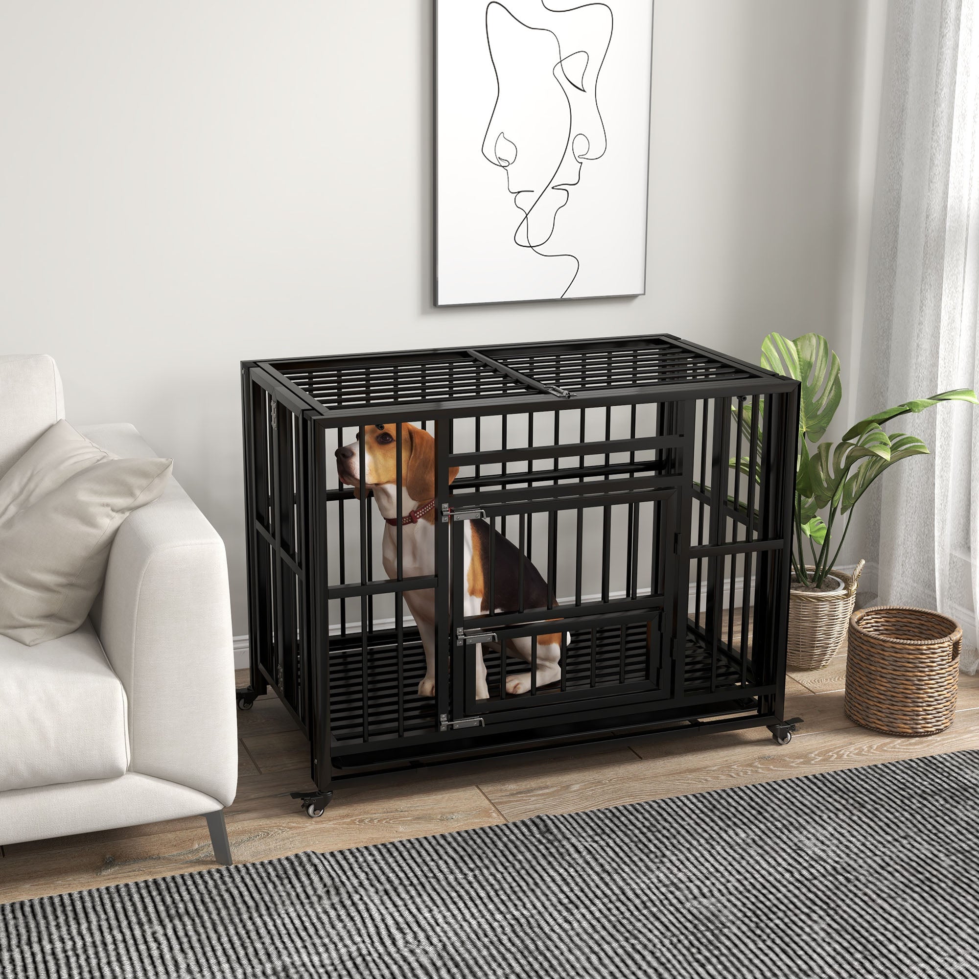 PawHut Heavy Duty Dog Crate Foldable Steel Black 94x58x78cm