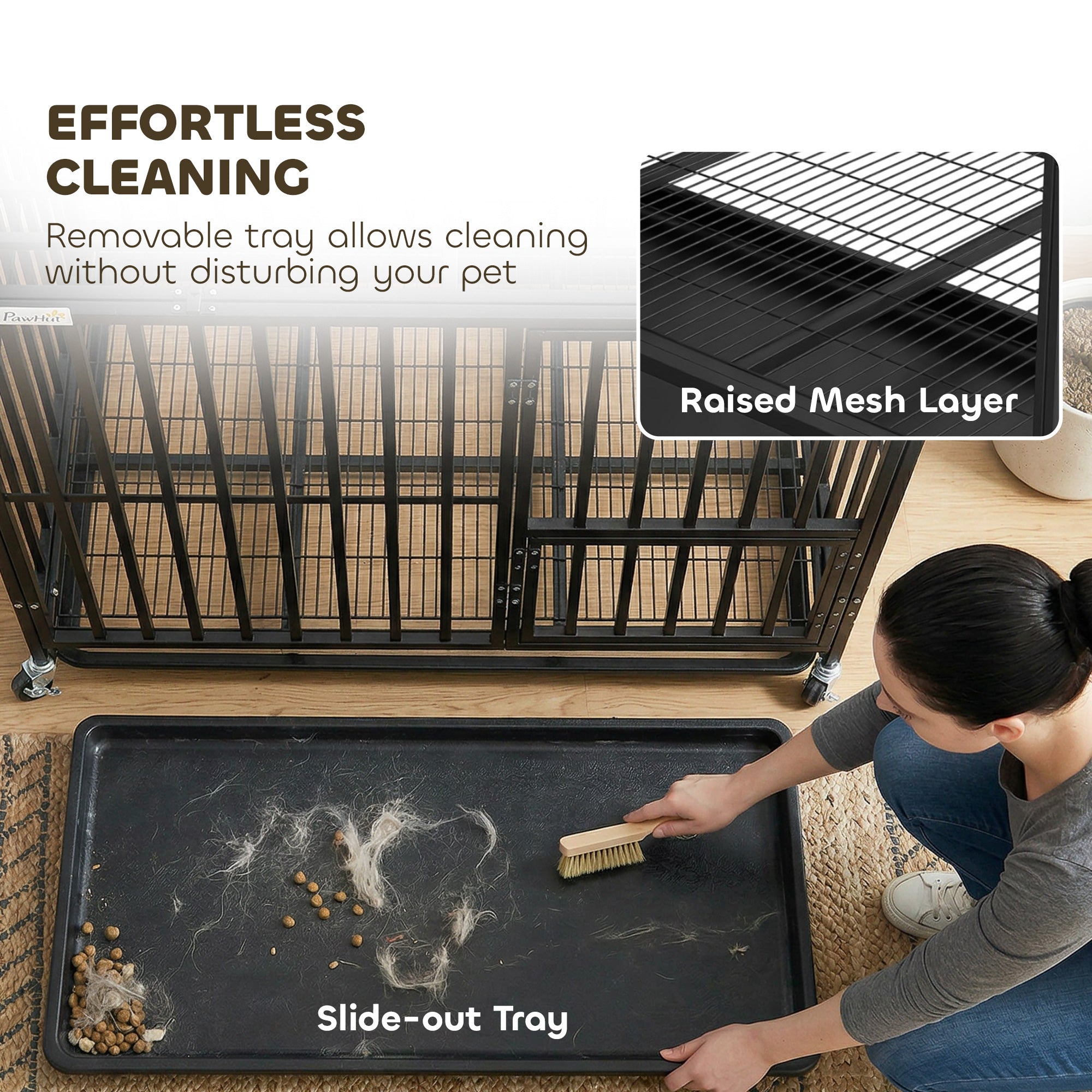 PawHut Heavy Duty Dog Crate with Wheels 95x57x81cm Black