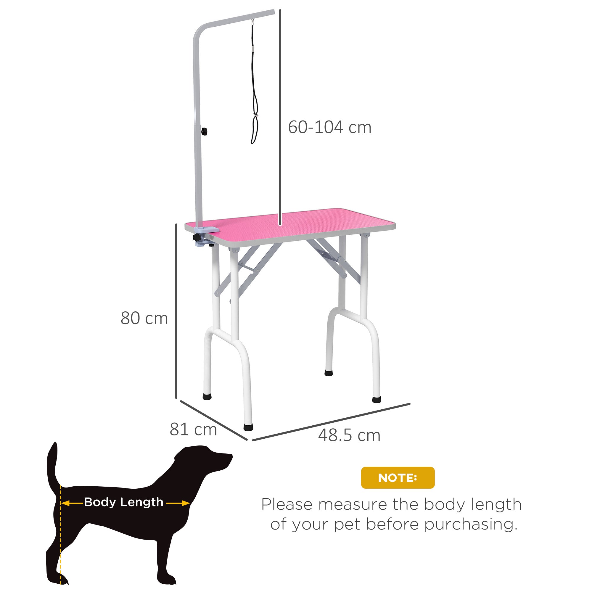 PawHut Foldable Dog Grooming Table with Adjustable Arm 81x48.5x80cm Pink