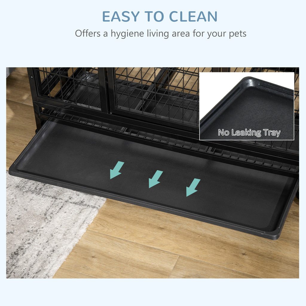 PawHut Heavy Duty Metal Dog Crate With Tray 92x62x75cm Black