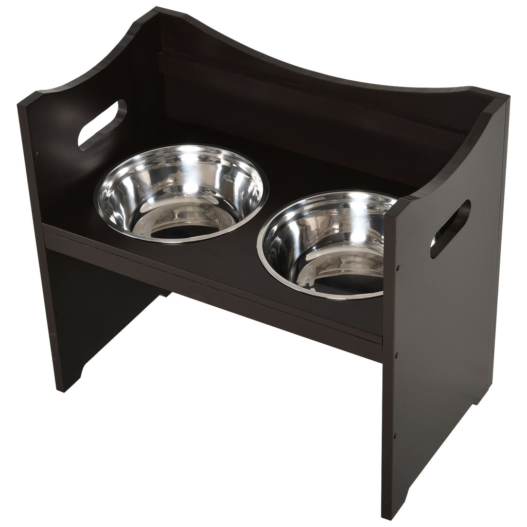PawHut Raised Dog Bowls Adjustable Pet Feeder 2 Stainless Steel Bowls Brown