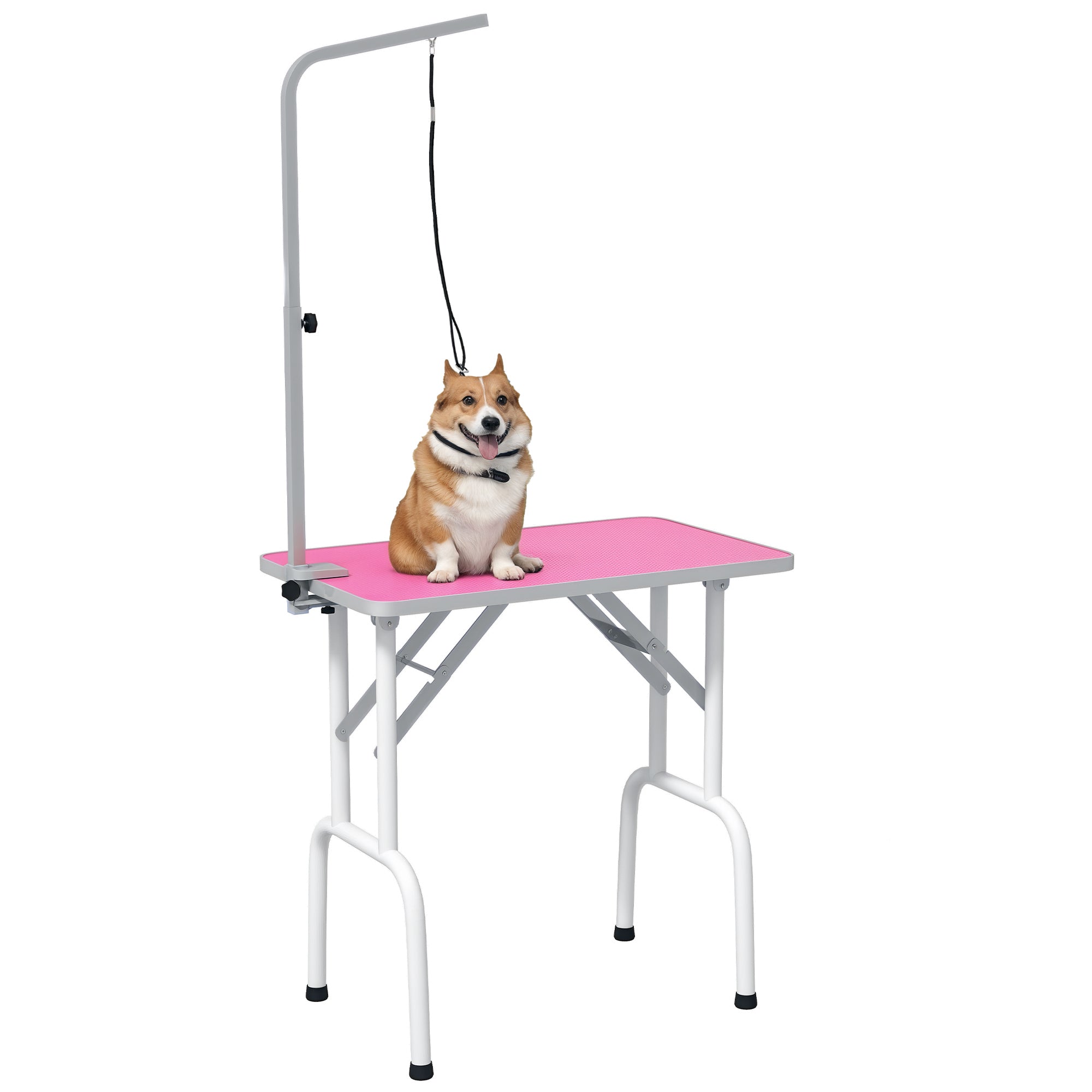PawHut Foldable Dog Grooming Table with Adjustable Arm 81x48.5x80cm Pink