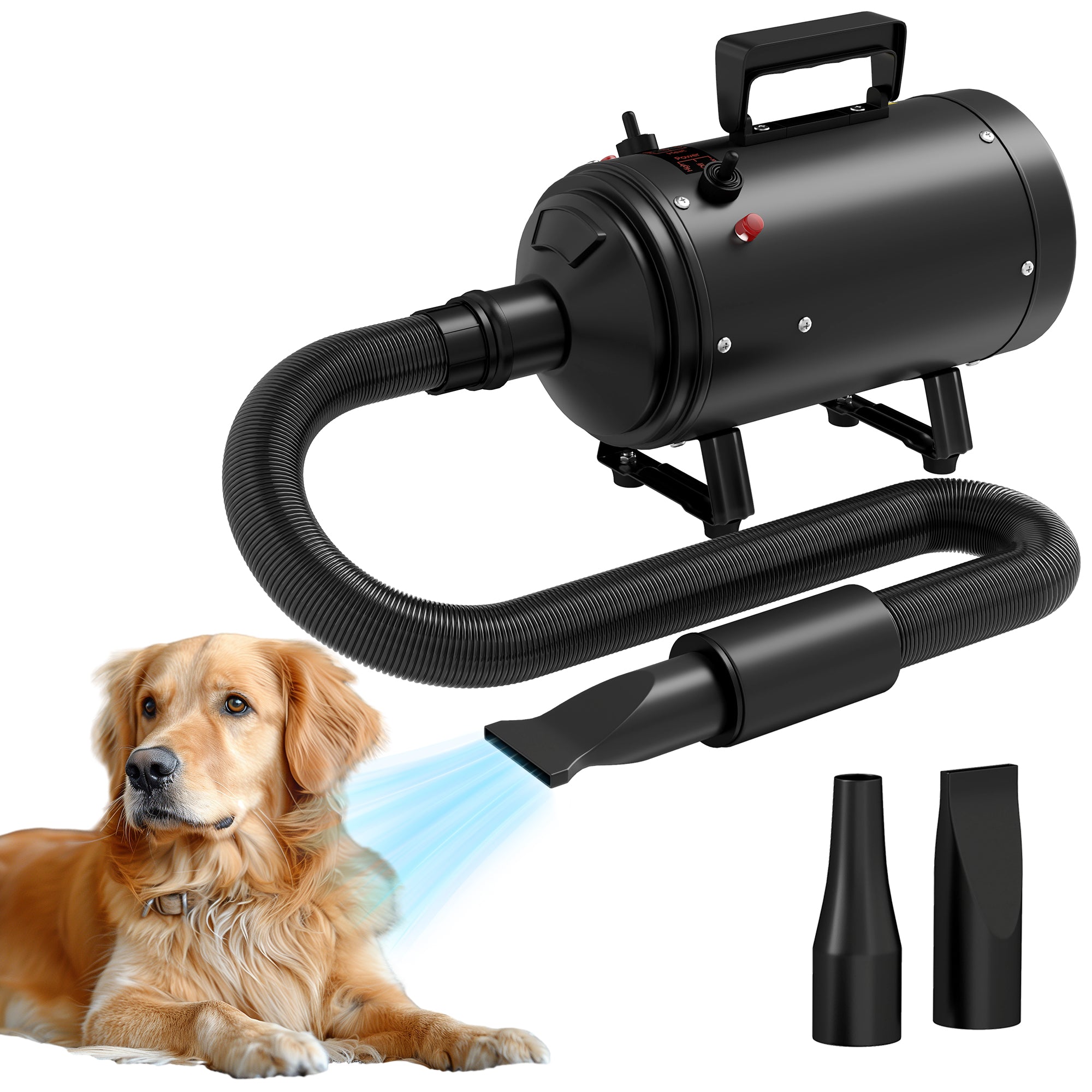 PawHut 2200W Dog Hair Dryer with Adjustable Temperature & Velocity, 3 Nozzles, Black