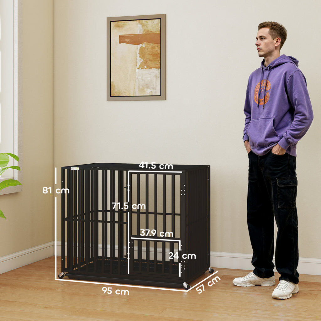PawHut Heavy Duty Dog Crate with Wheels 95x57x81cm Black