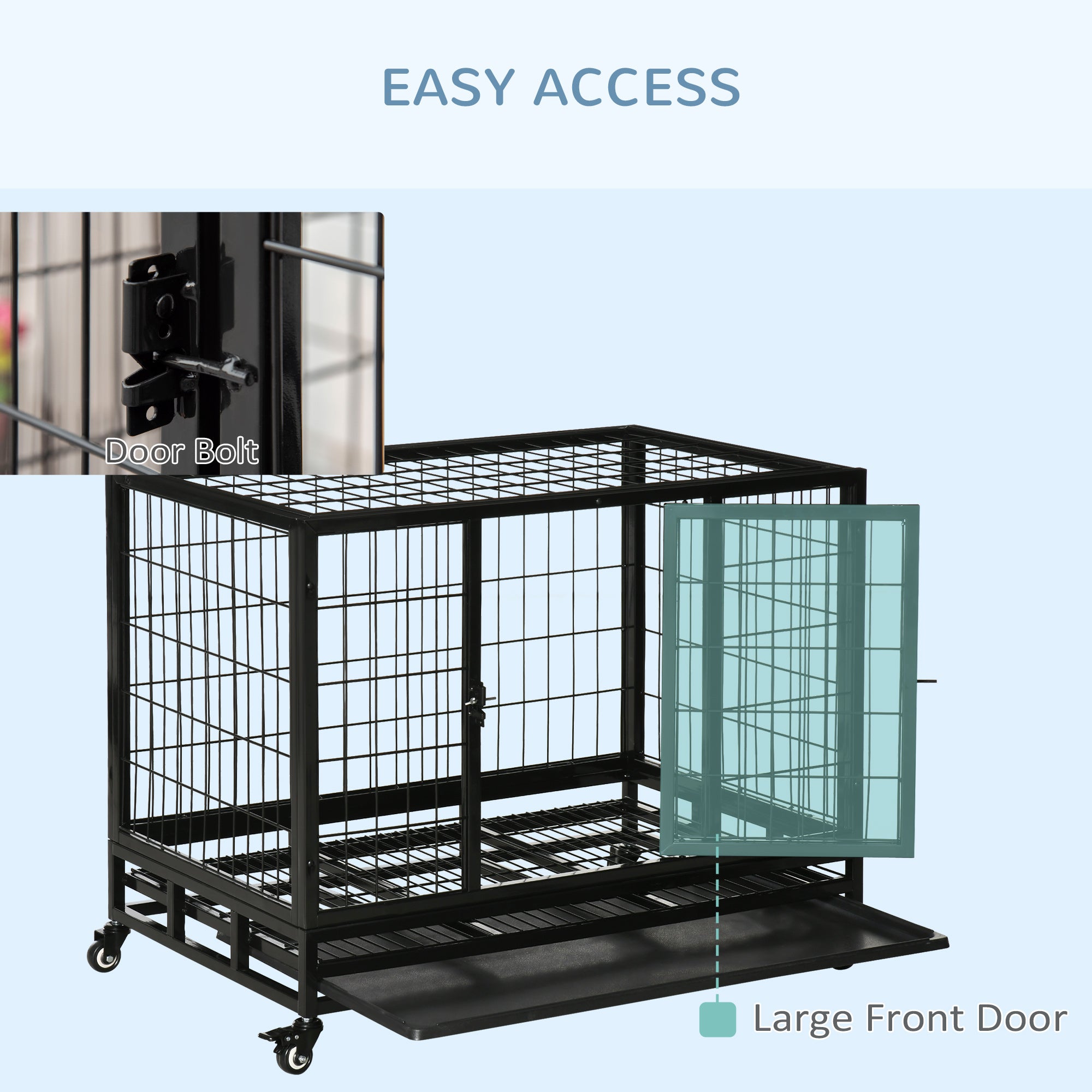 PawHut Heavy Duty Metal Dog Crate With Tray 92x62x75cm Black