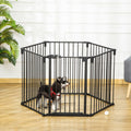 PawHut 6-Panel Dog Safety Gate Playpen Steel Fence Black 62x15.5x78cm
