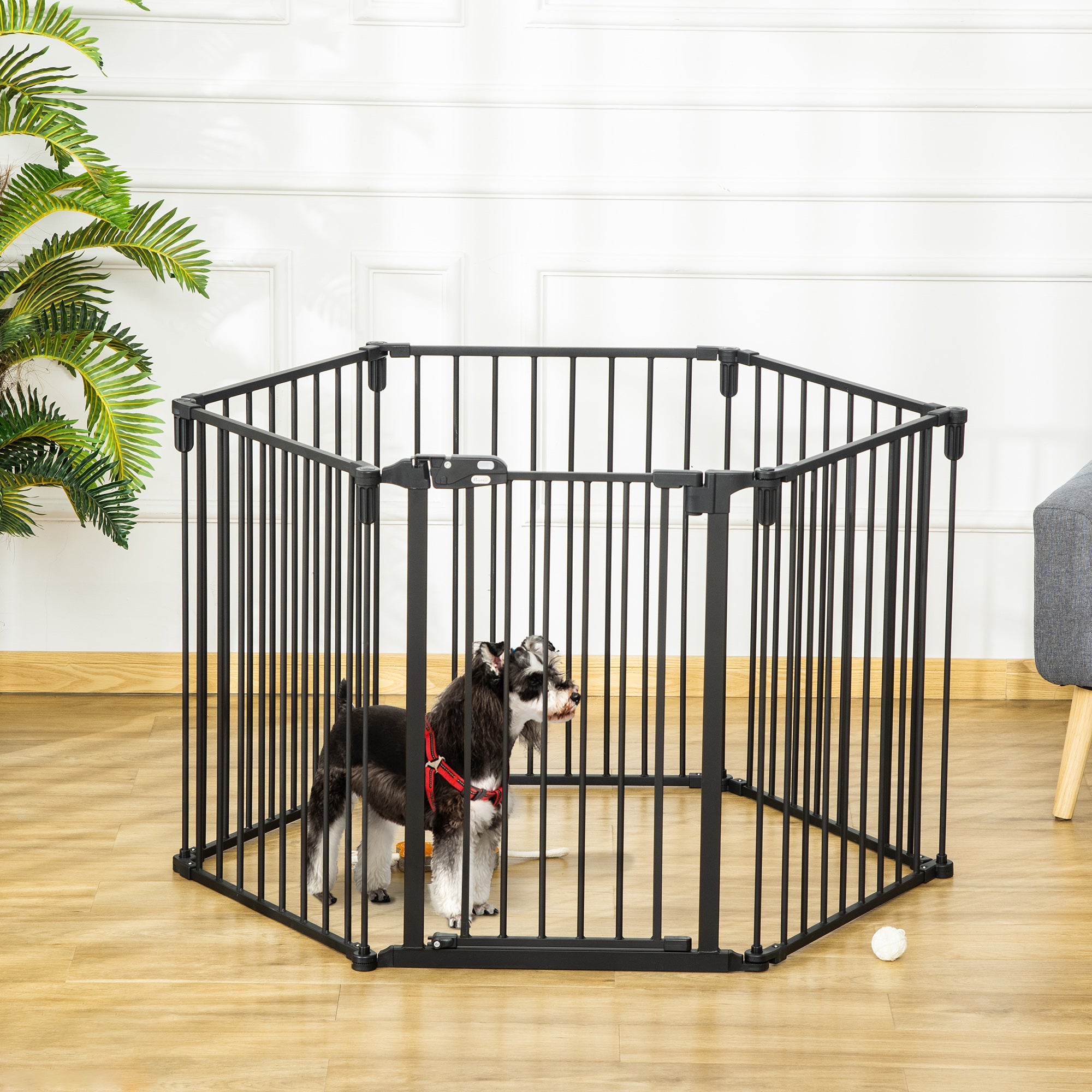 PawHut 6-Panel Dog Safety Gate Playpen Steel Fence Black 62x15.5x78cm