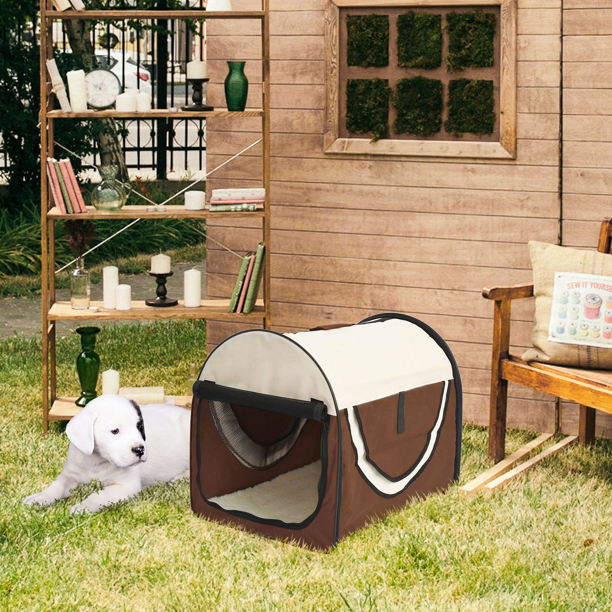 PawHut Soft Sided Pet Carrier Folding Dog Crate Travel Cage Brown