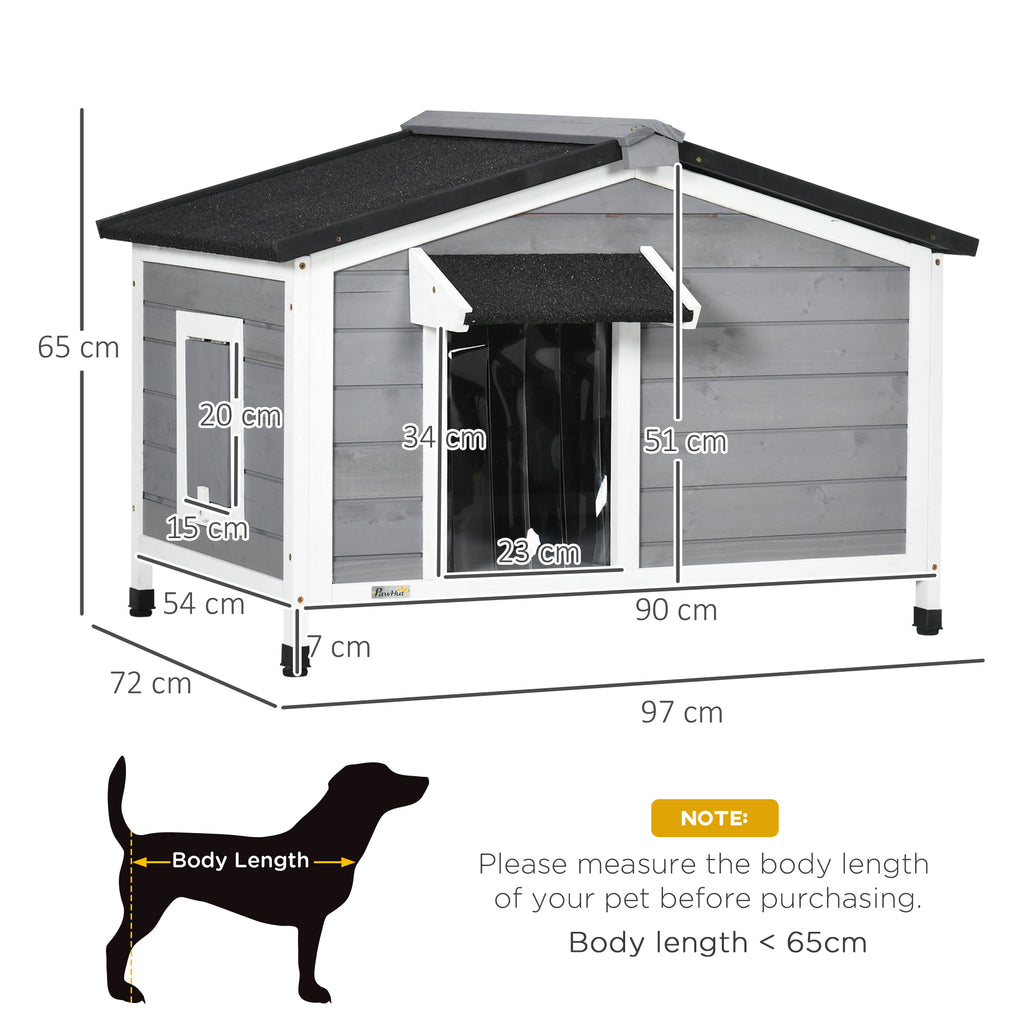PawHut Wooden Dog Kennel For Medium Dogs 65Hx97Lx72Wcm Grey