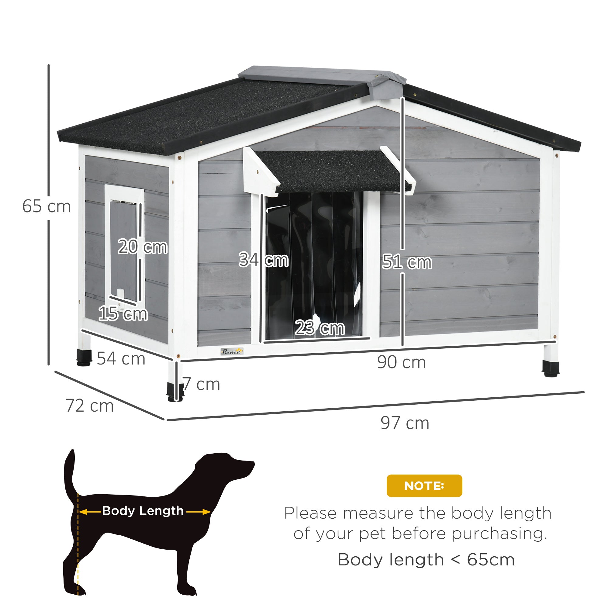 PawHut Wooden Dog Kennel For Medium Dogs 65Hx97Lx72Wcm Grey
