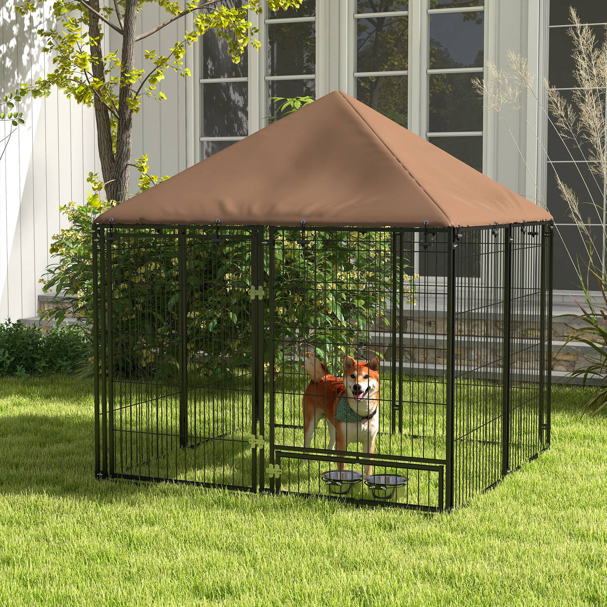 PawHut Outdoor Dog Kennel Play Pen with Canopy 211x141x151cm