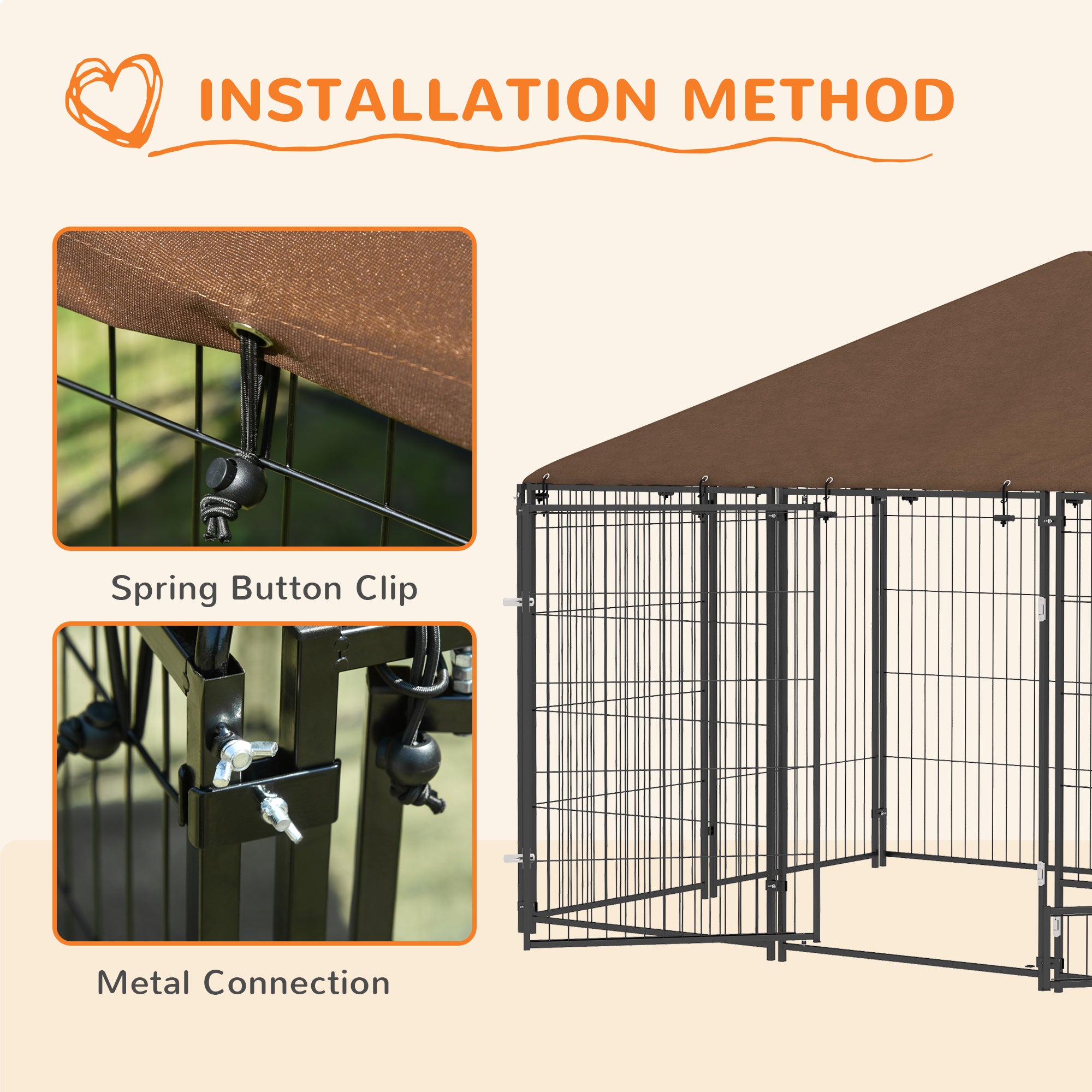 PawHut Outdoor Dog Kennel Play Pen with Canopy 211x141x151cm