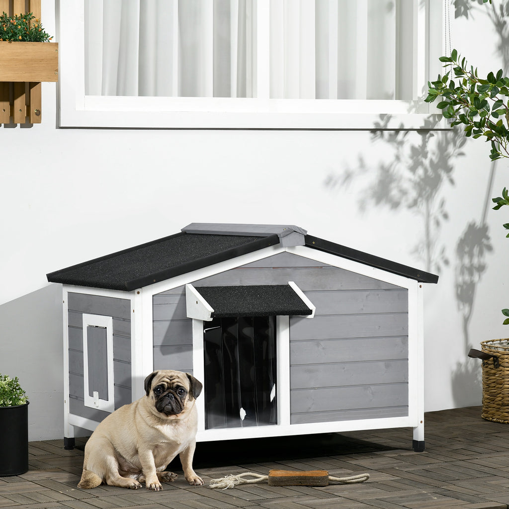 PawHut Wooden Dog Kennel For Medium Dogs 65Hx97Lx72Wcm Grey