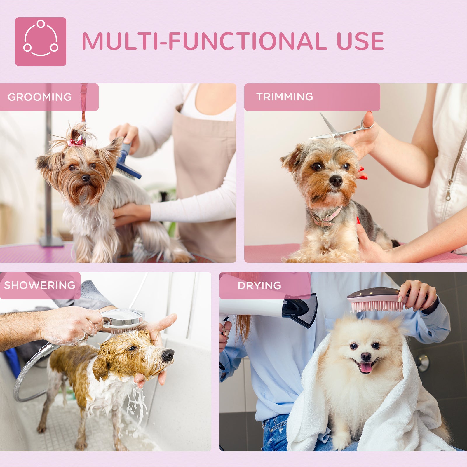 PawHut Foldable Dog Grooming Table with Adjustable Arm 81x48.5x80cm Pink