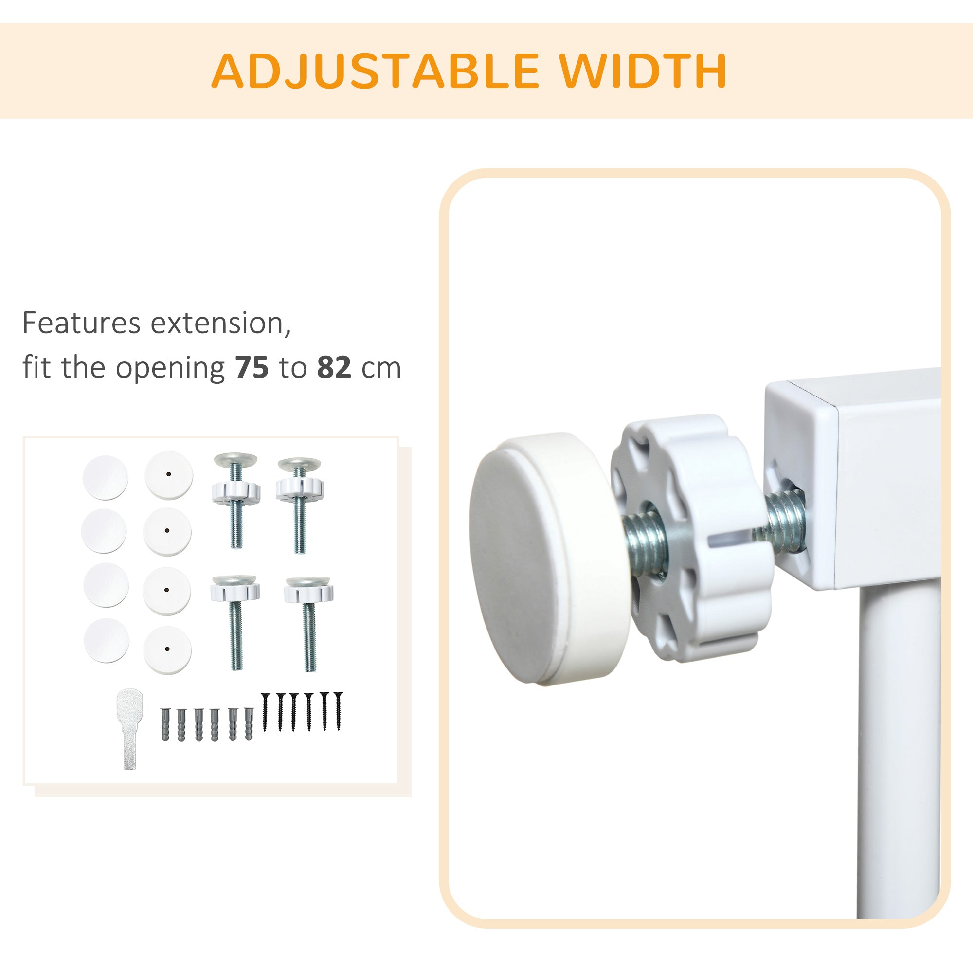 PawHut Auto Close Dog Safety Gate for Hallways Staircases 75-82cm White