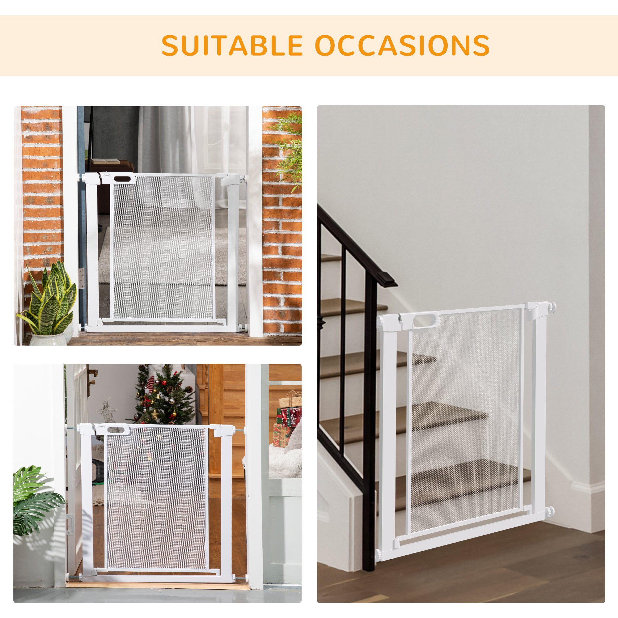 PawHut Auto Close Dog Safety Gate for Hallways Staircases 75-82cm White