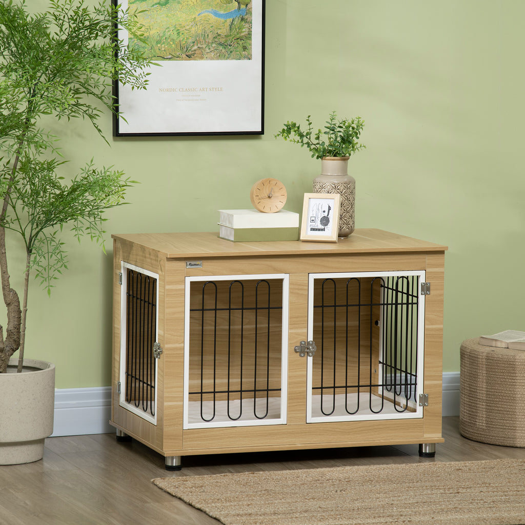 PawHut Dog Cage with Washable Cushion 90x58x65cm Natural Black White