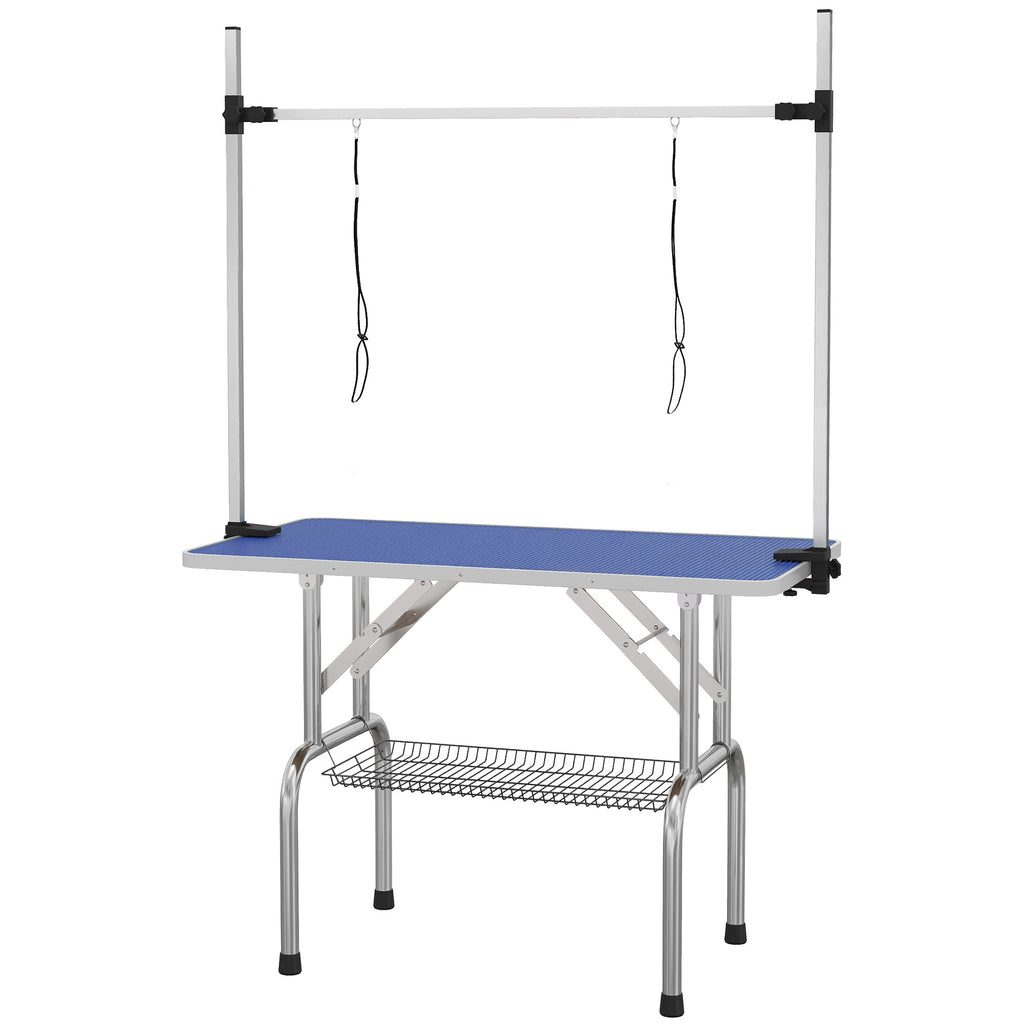 PawHut Foldable Dog Grooming Table with Adjustable Arm 107x60x170cm Blue