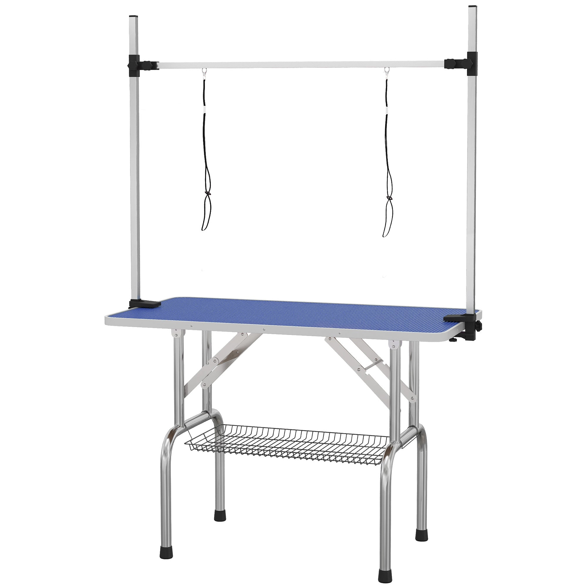 PawHut Foldable Dog Grooming Table with Adjustable Arm 107x60x170cm Blue
