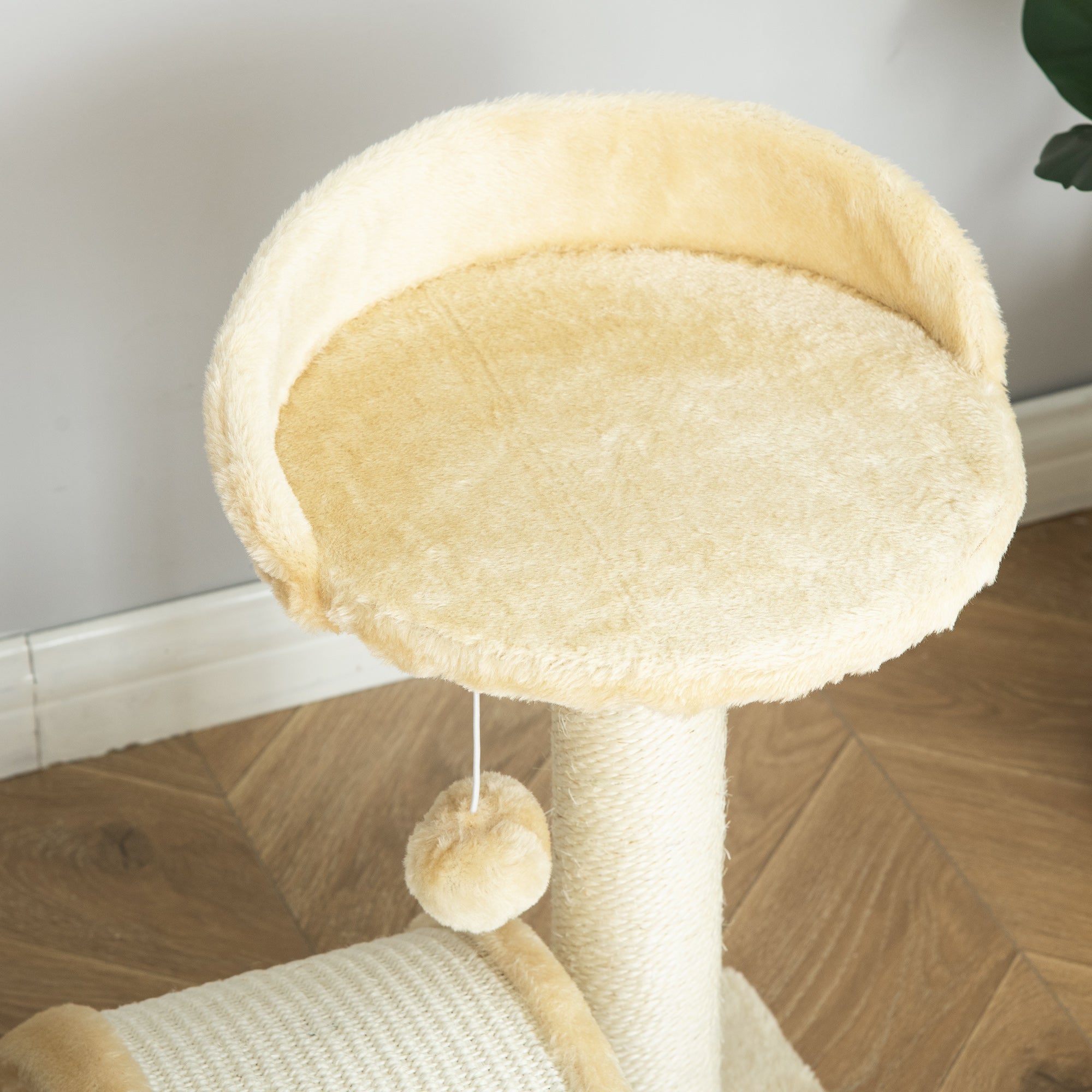 PawHut Cat Tree Scratching Post Kitten Activity Centre Climber Hanging Ball Beige
