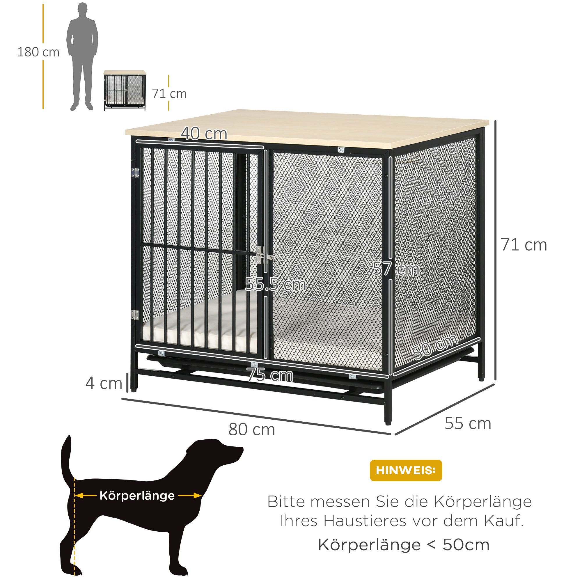 PawHut Dog Crate Furniture End Table with Water-Resistant Mat 80x55x71cm Oak+Black