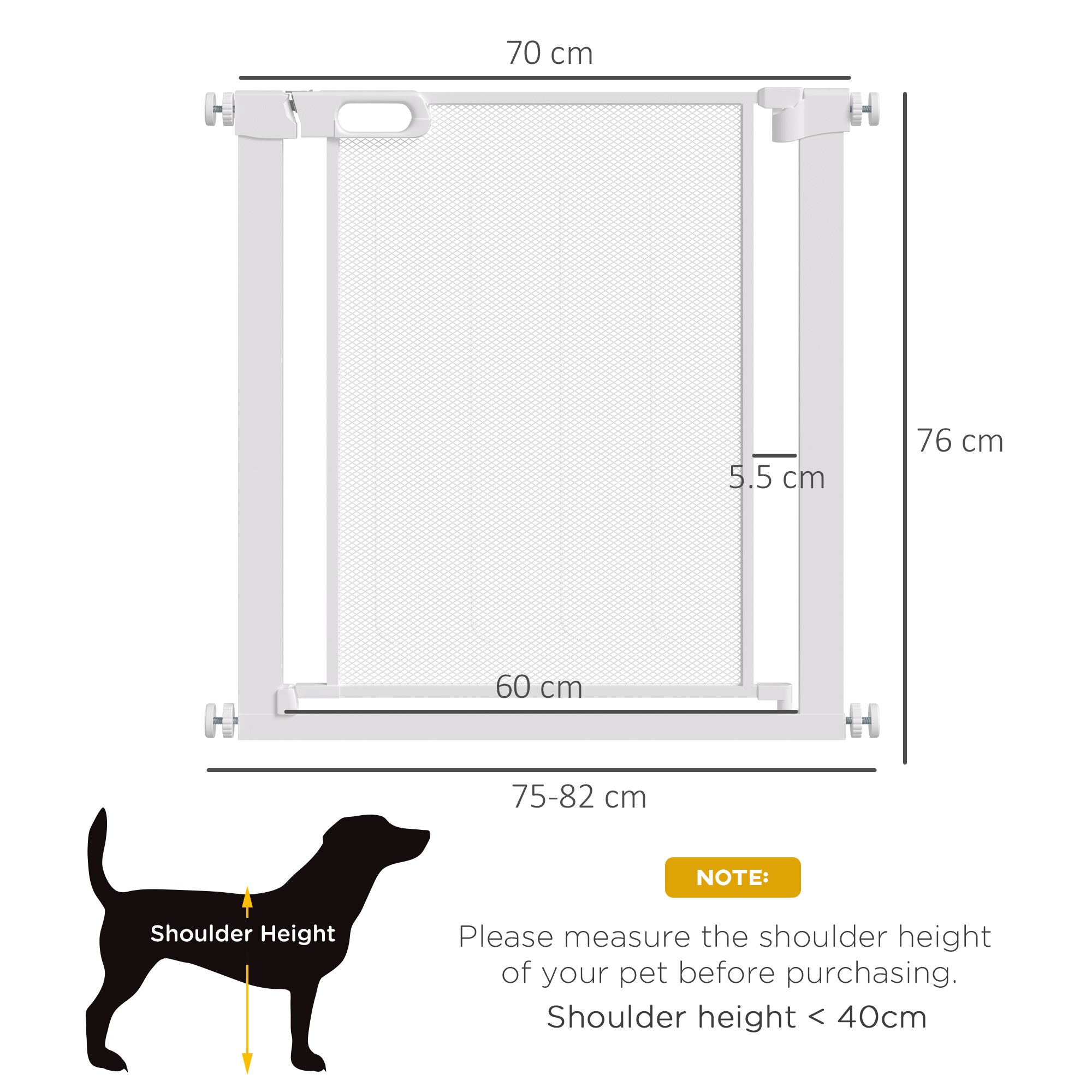 PawHut Auto Close Dog Safety Gate for Hallways Staircases 75-82cm White