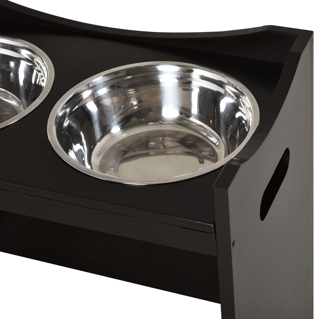 PawHut Raised Dog Bowls Adjustable Pet Feeder 2 Stainless Steel Bowls Brown