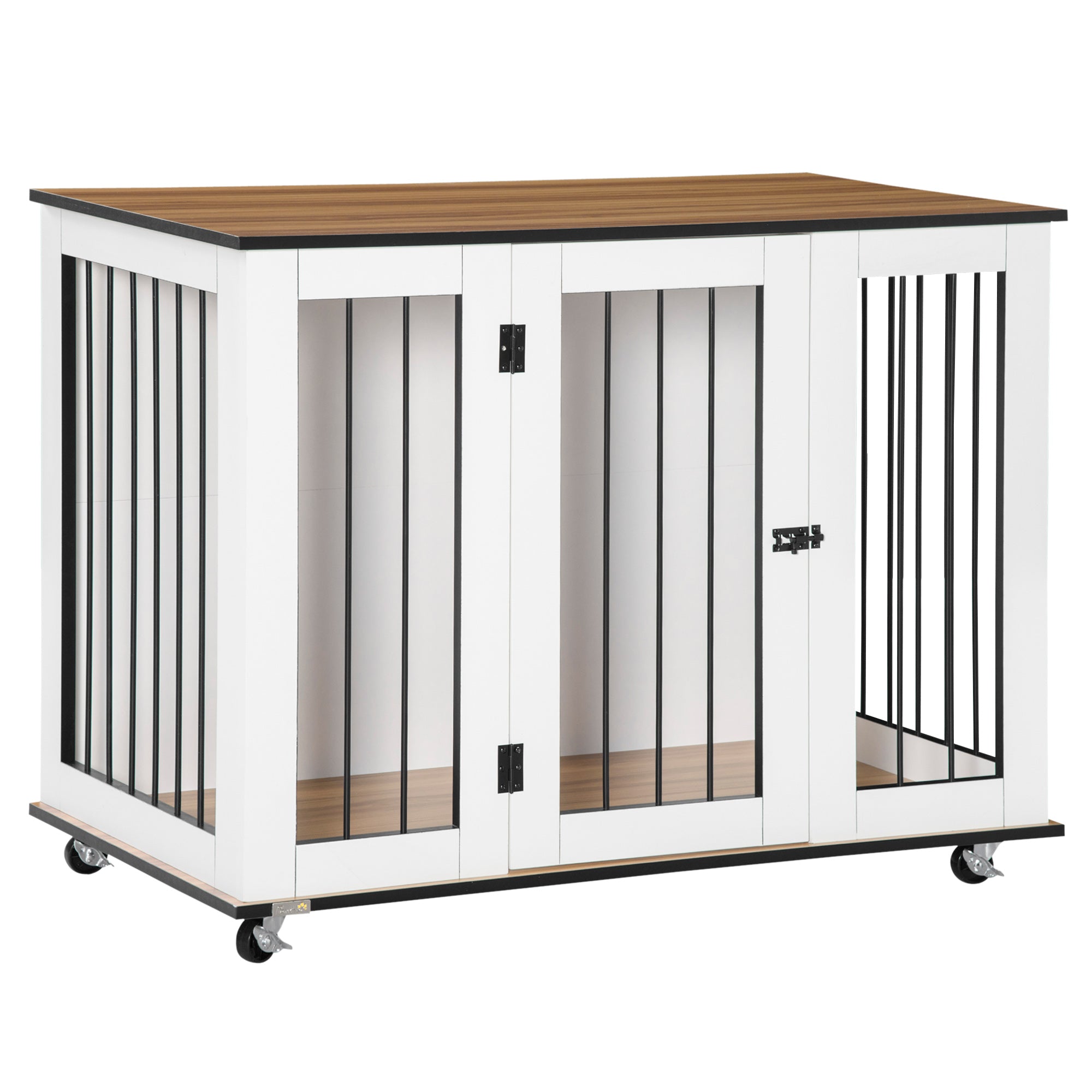 PawHut Dog Crate Furniture End Table With Wheels 106x60x82cm White