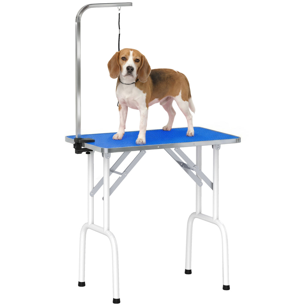 PawHut Foldable Dog Grooming Table with Adjustable Arm 81x48.5x80cm Blue