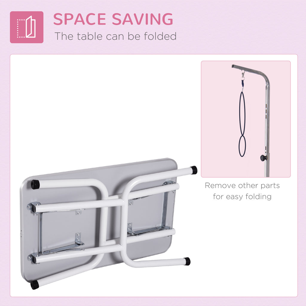 PawHut Foldable Dog Grooming Table with Adjustable Arm 81x48.5x80cm Pink
