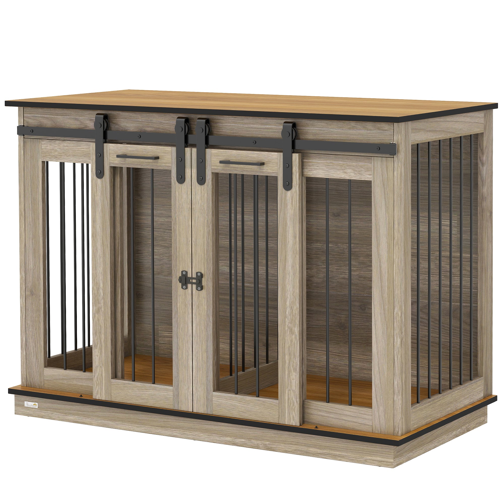 PawHut Dog Crate Furniture Double Door with Divider 120x60x88.5cm Oak