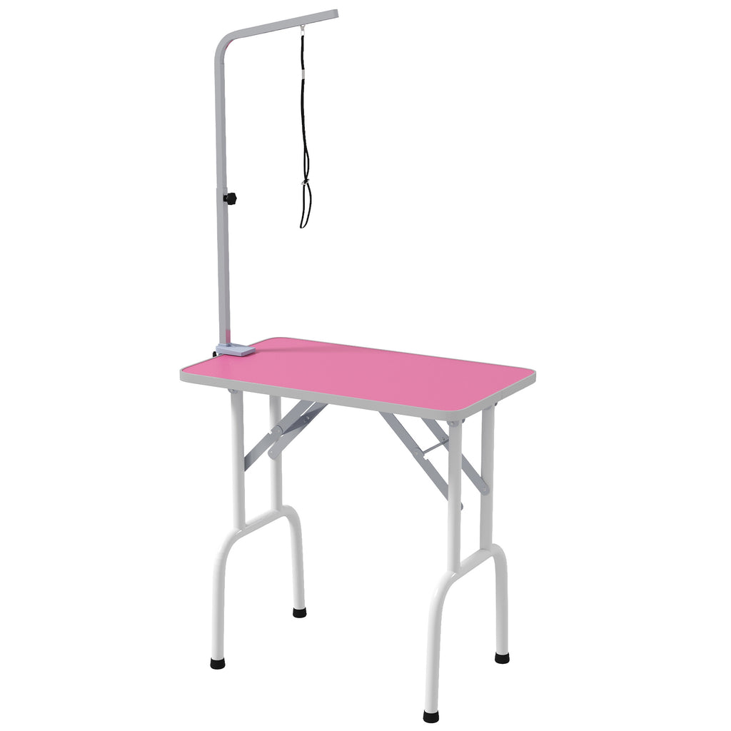 PawHut Foldable Dog Grooming Table with Adjustable Arm 81x48.5x80cm Pink