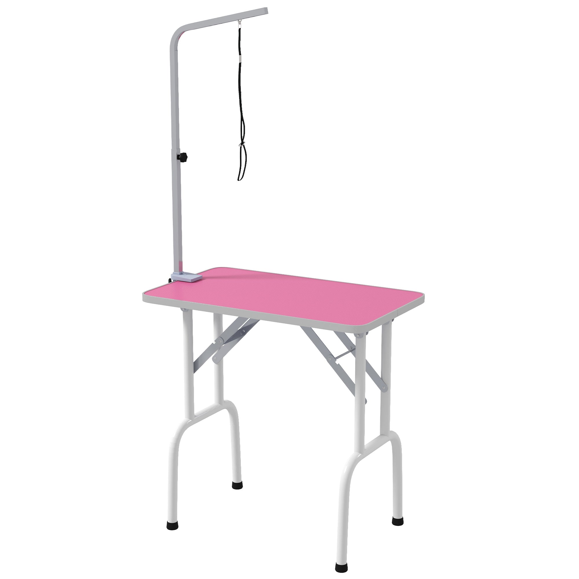 PawHut Foldable Dog Grooming Table with Adjustable Arm 81x48.5x80cm Pink