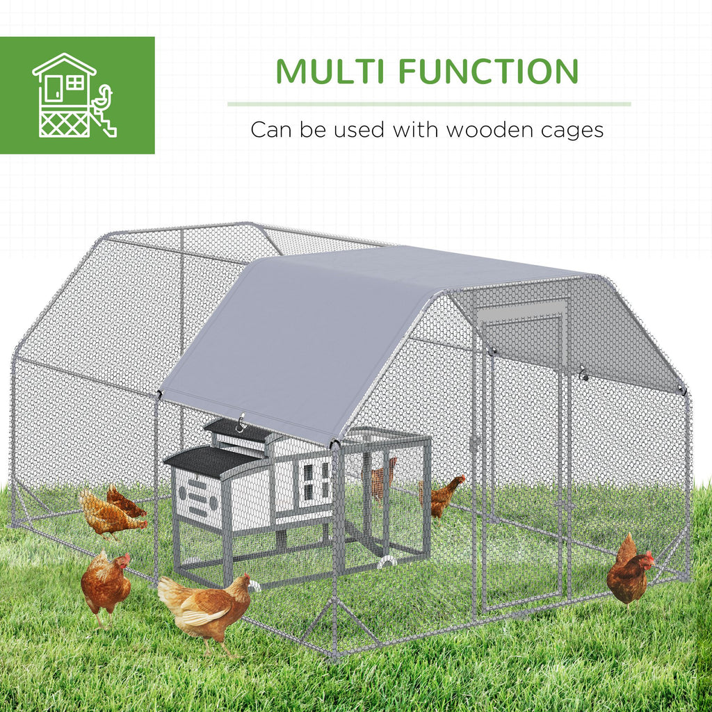 PawHut Walk-In Chicken Run with Roof for 10-12 Chickens 380 x 280 x 195cm Silver