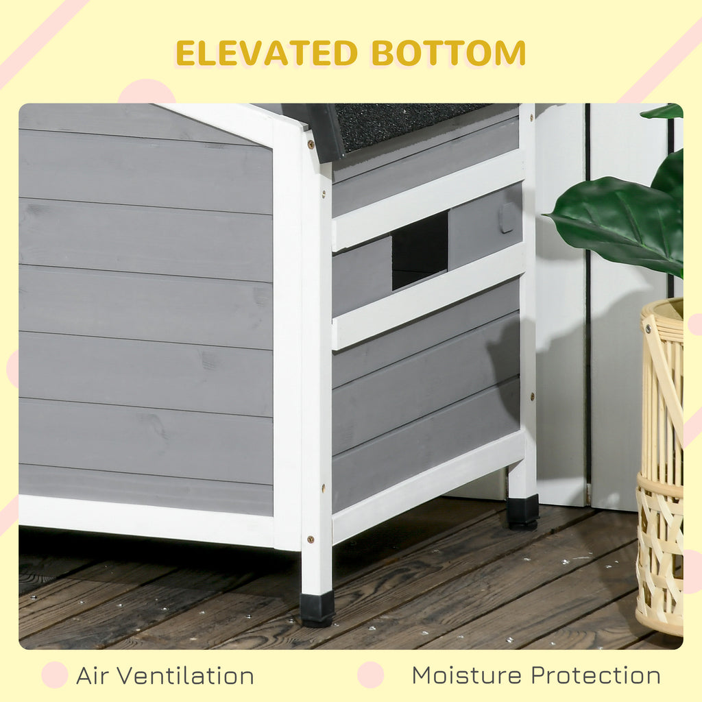 PawHut Wooden Dog Kennel For Medium Dogs 65Hx97Lx72Wcm Grey